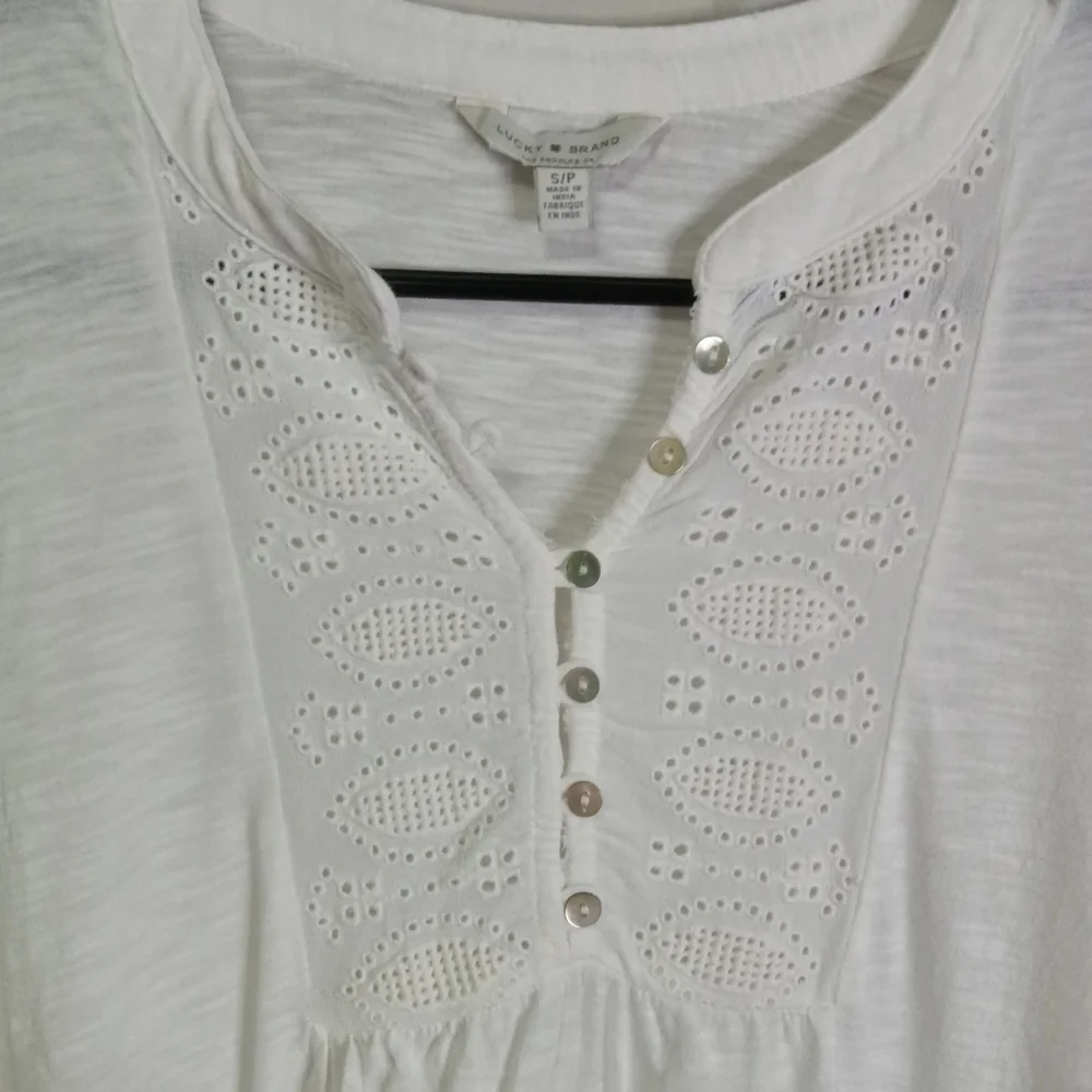 Lucky Brand White Lace Detail Boho Top Small - Picture 3 of 9